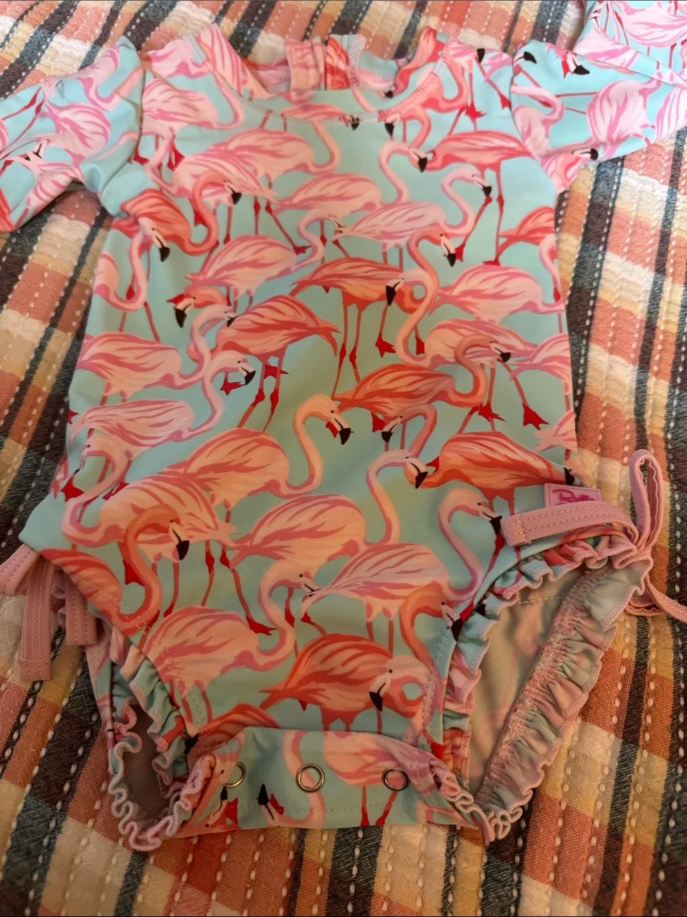 Girls Pink Flamingo Ruffle Butts One-Piece swimsuit